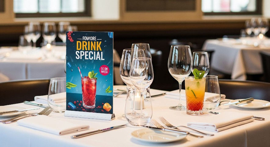 drink special card on table to make more drink sales on a restaurant